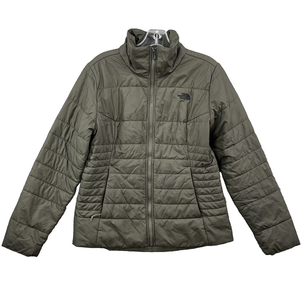 North Face Puffer Jacket Women Medium Olive Insulated High Neck Gorpcore Outdoor